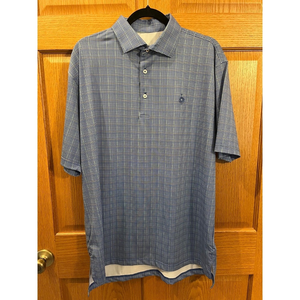 Preppy Polished Casual Turtleson Mens M Blue/White Plaid Polo Golf Performance
